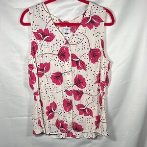 Cabi Pink Floral Button-Up Blouse SZ L